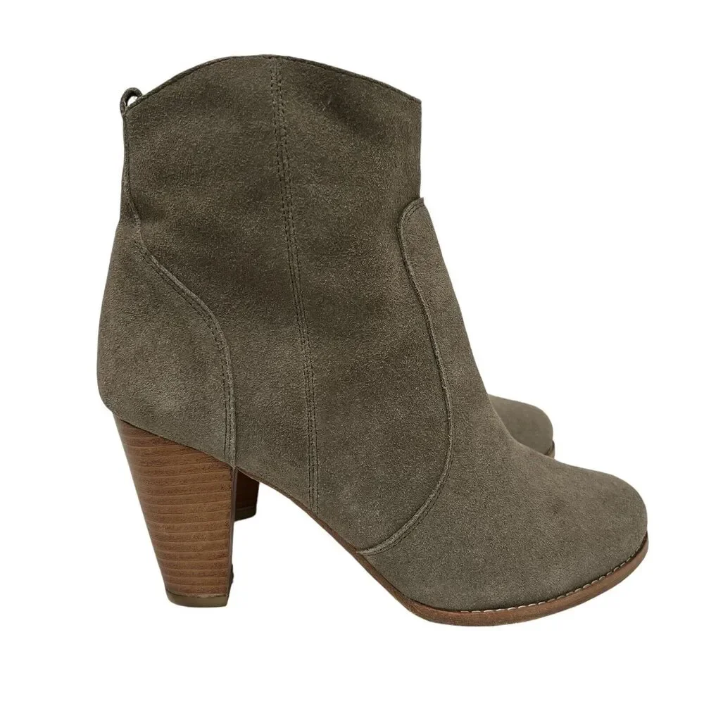 Joie Dalton Suede Leather Side Zip Block High Heel Boot Tan Booties Size 11 US